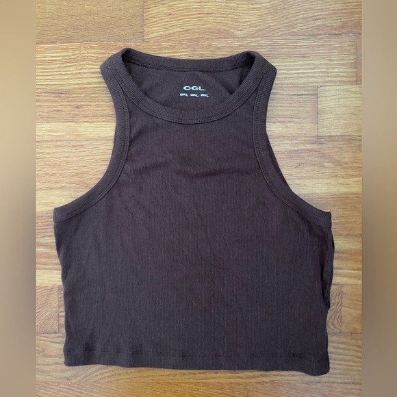 OGL Plantive Wood Rib Cutaway Cropped Tank Top, Size Large, Chestnut Brown - Picture 5 of 8